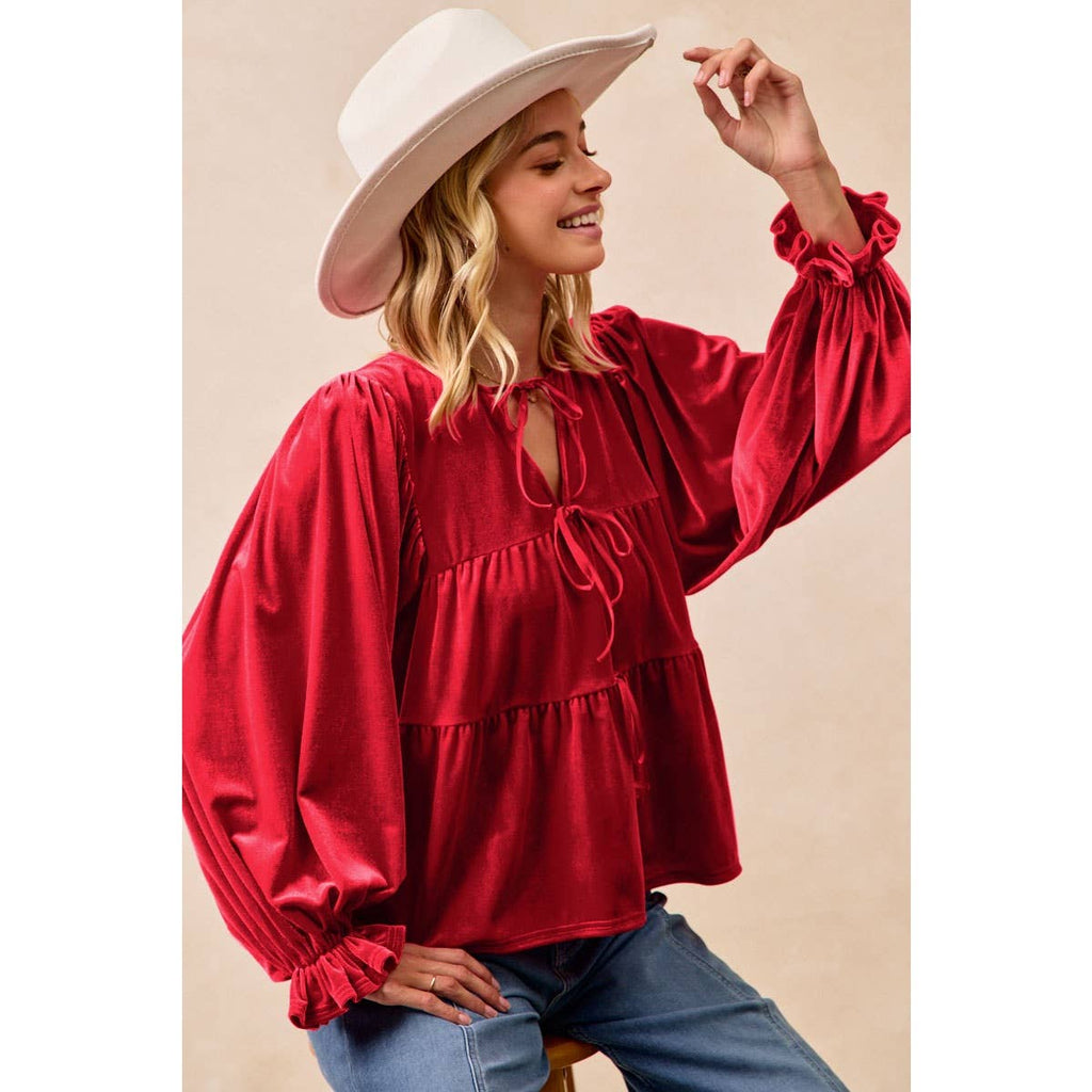 CHRISTMAS THEME VELVET BOW TIED TOP