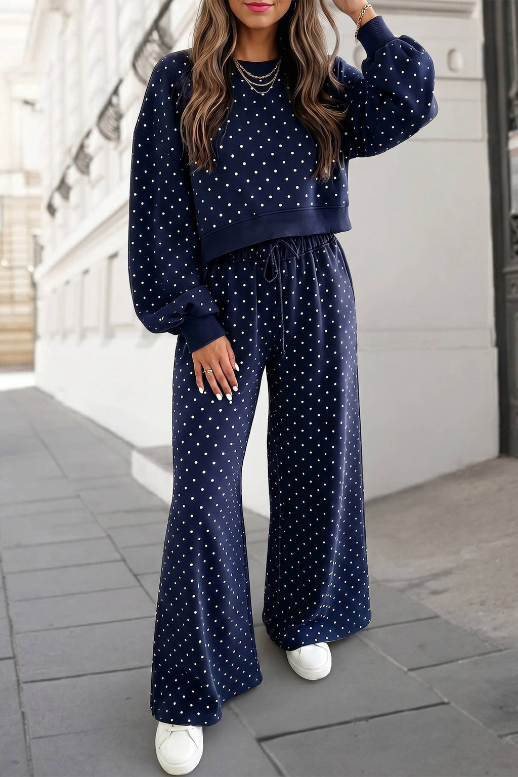 Polka Dot Print High Waist Pants Set | S-XL Plus 1X-4X