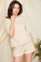 SET10016-RIB PULLOVER WITH SHORTS SET