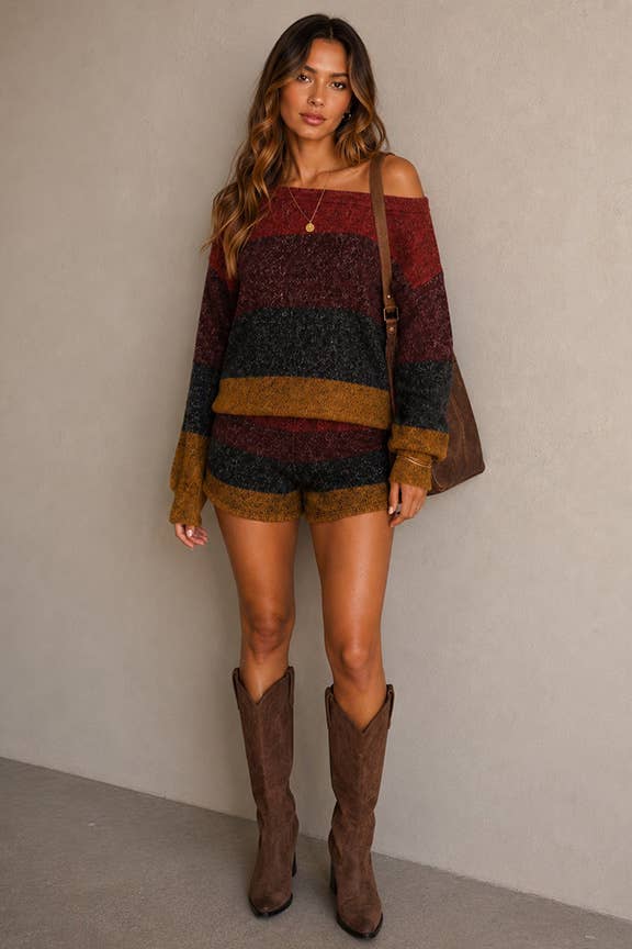 Brushed Color Block Lounge Short Set