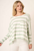 T10284-WIDE STRIPE ROUND NECK OVERSIZED KNIT TOP