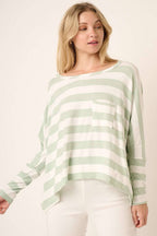 T10284-WIDE STRIPE ROUND NECK OVERSIZED KNIT TOP