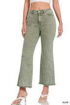 Acid Wash High Waist Frayed Hem Bootcut Pants