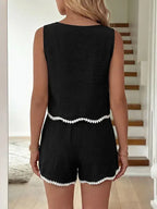 Black Crochet Trim Sleeveless Top and Shorts Summer Set