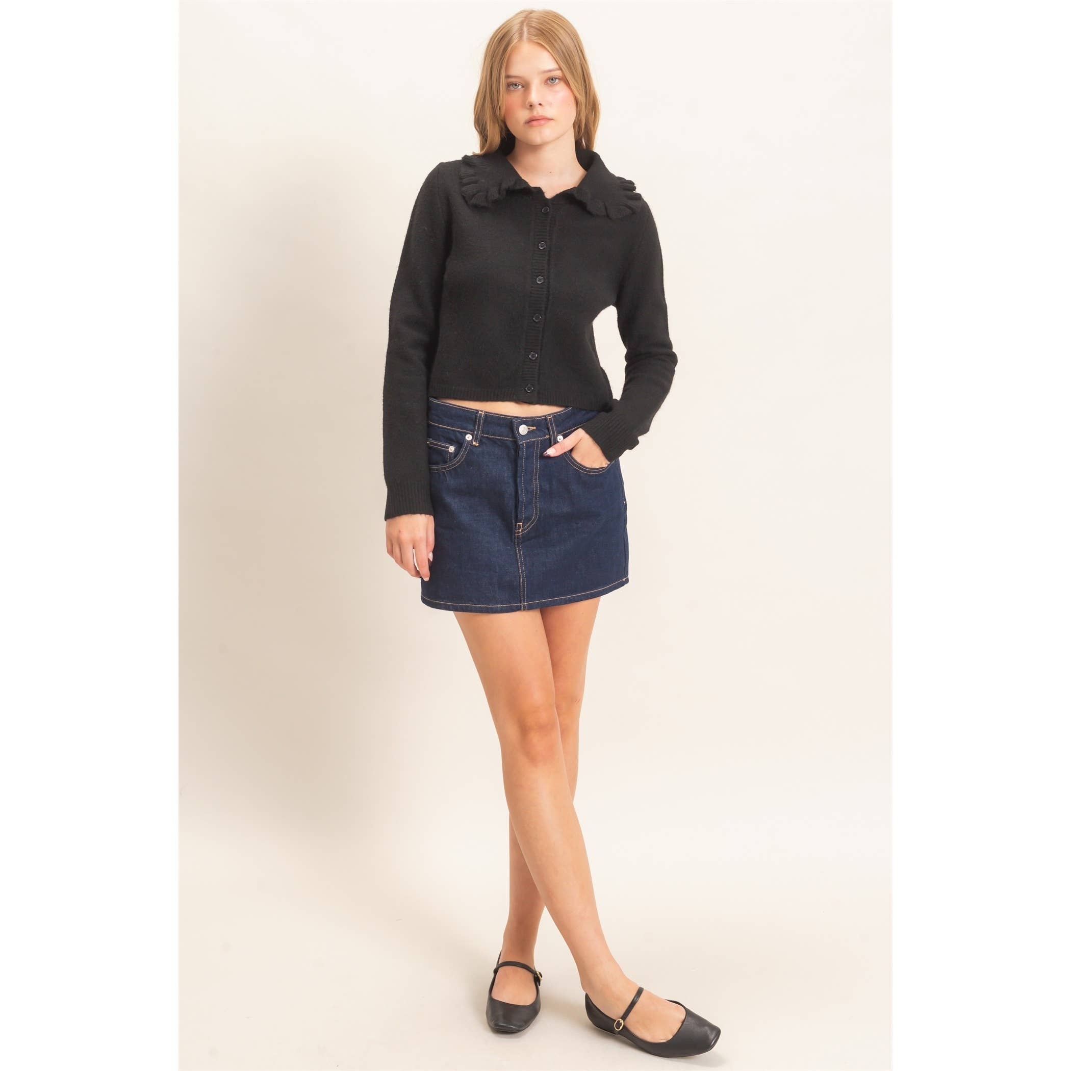Ruffled Collar Knit Cardigan