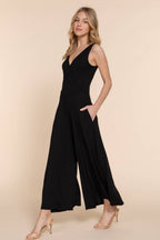 Sleeveless Double V-Neck Surplice Knit Jumpsuit