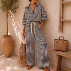 Striped Button Down Shirt & Wide Leg Pants Set