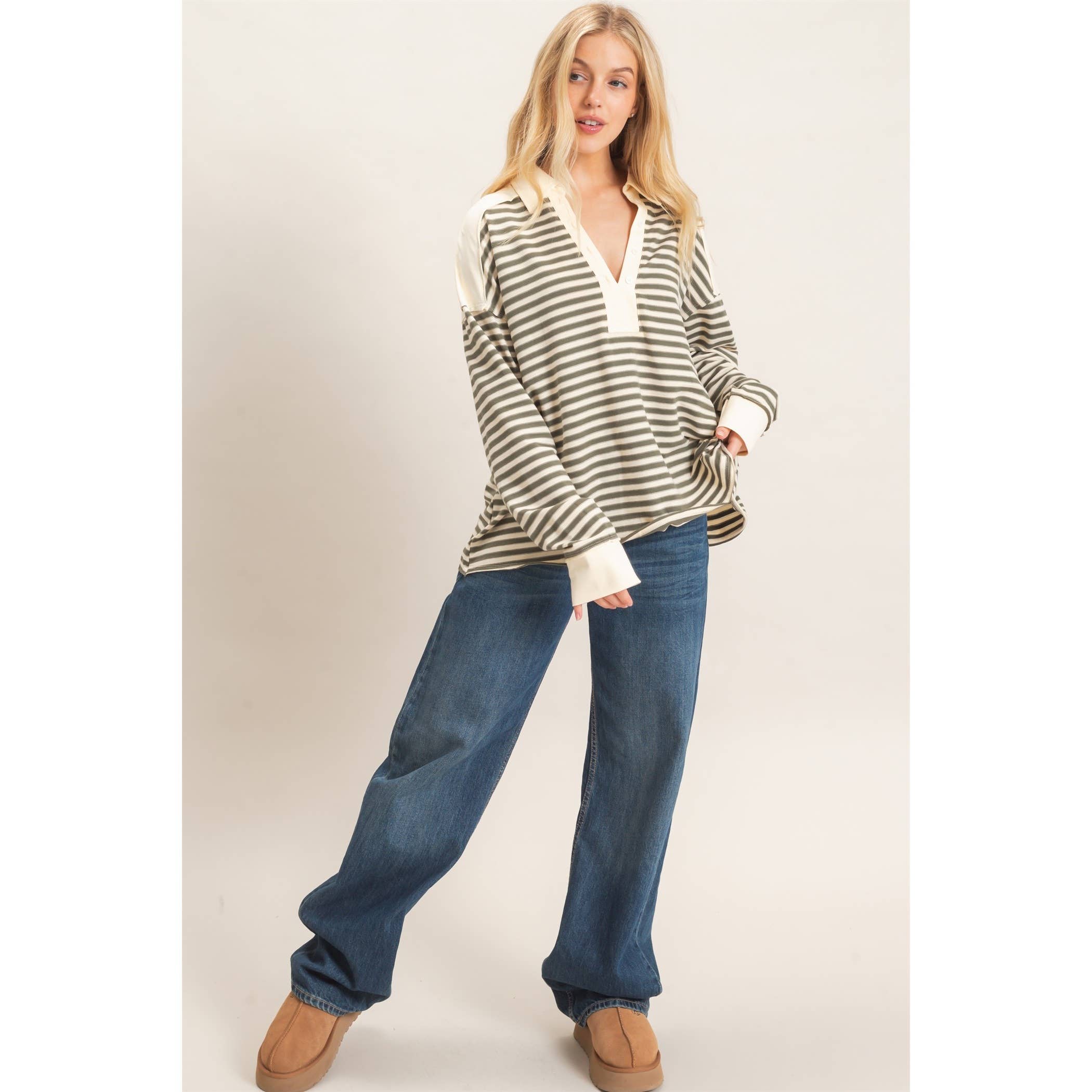 Striped Henley Sweatshirt