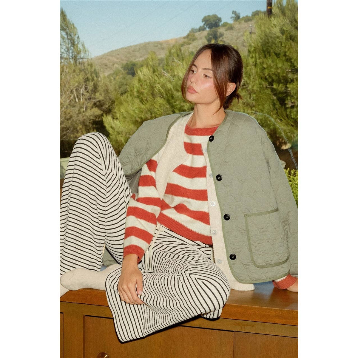 Striped Boat Neck Knit Sweater