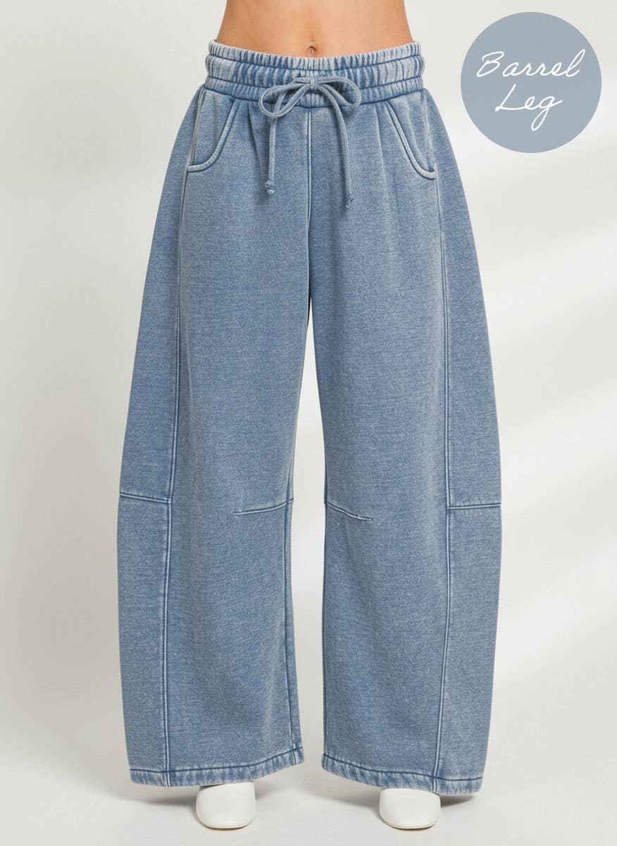 Barrel Leg Washed Sweatpants w/ Pockets