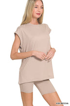 Brushed Dty Microfiber Top And Biker Shorts