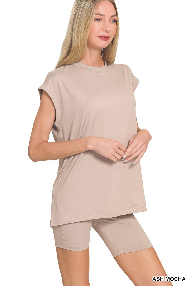 Brushed Dty Microfiber Top And Biker Shorts
