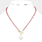 Pearl Pendant Faceted Beaded Toggle Necklace