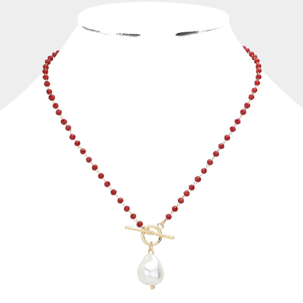 Pearl Pendant Faceted Beaded Toggle Necklace