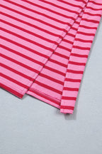Striped Short Sleeve Scalloped Trim Side Slit Dress (S-XL)