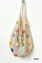Floral Knitted Hollow Out Tote Bag