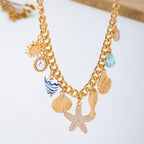 Sea Life Multi Charm- Boho Coastal Denim Necklace | 80N93111