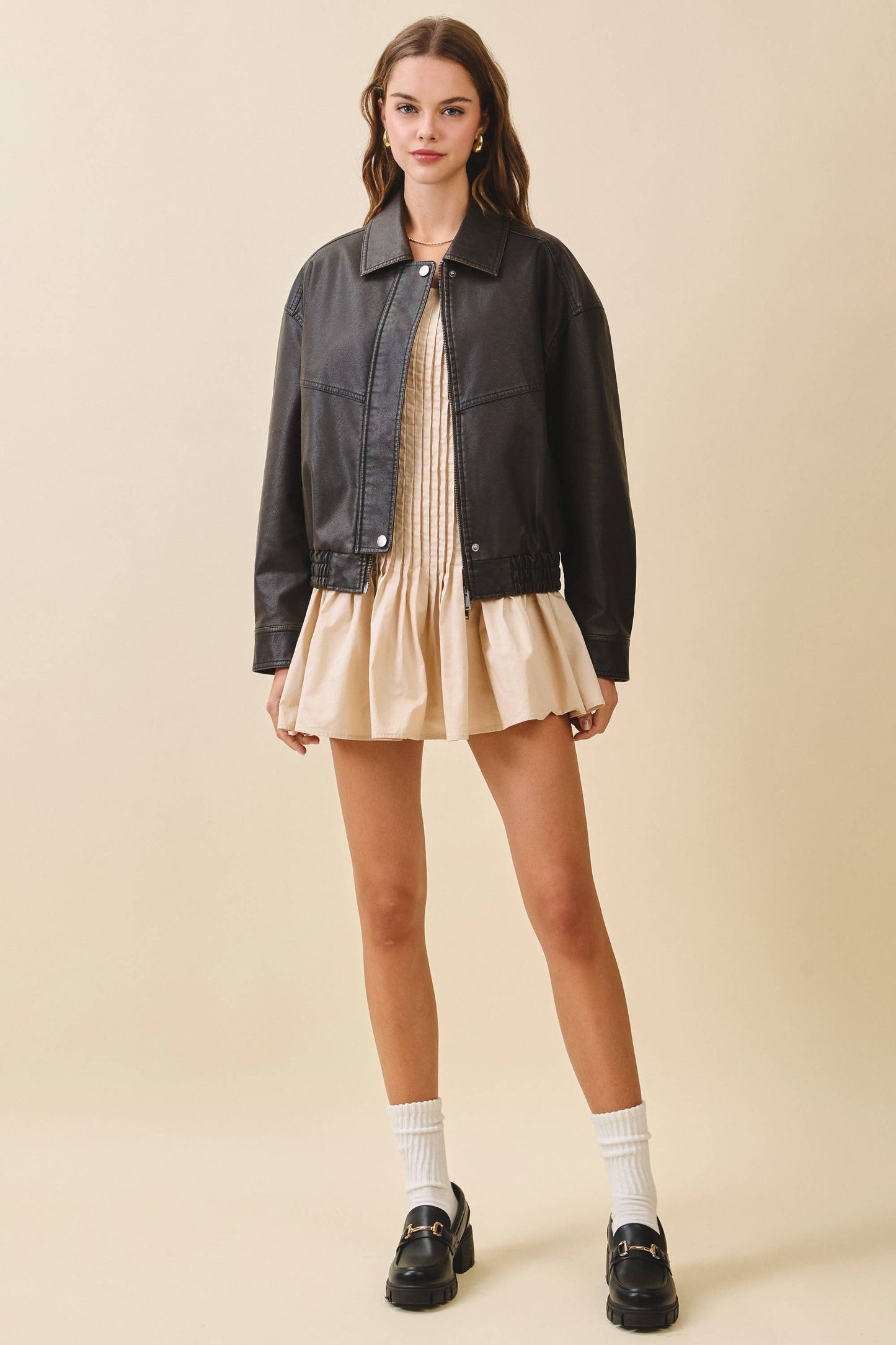 Faux Leather Zipper Jacket