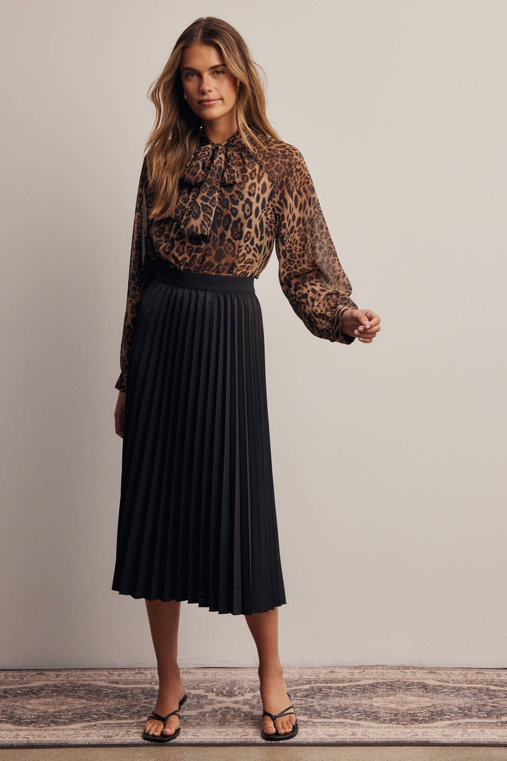 Animal Print Tie Neck Chiffon Blouse FT0074