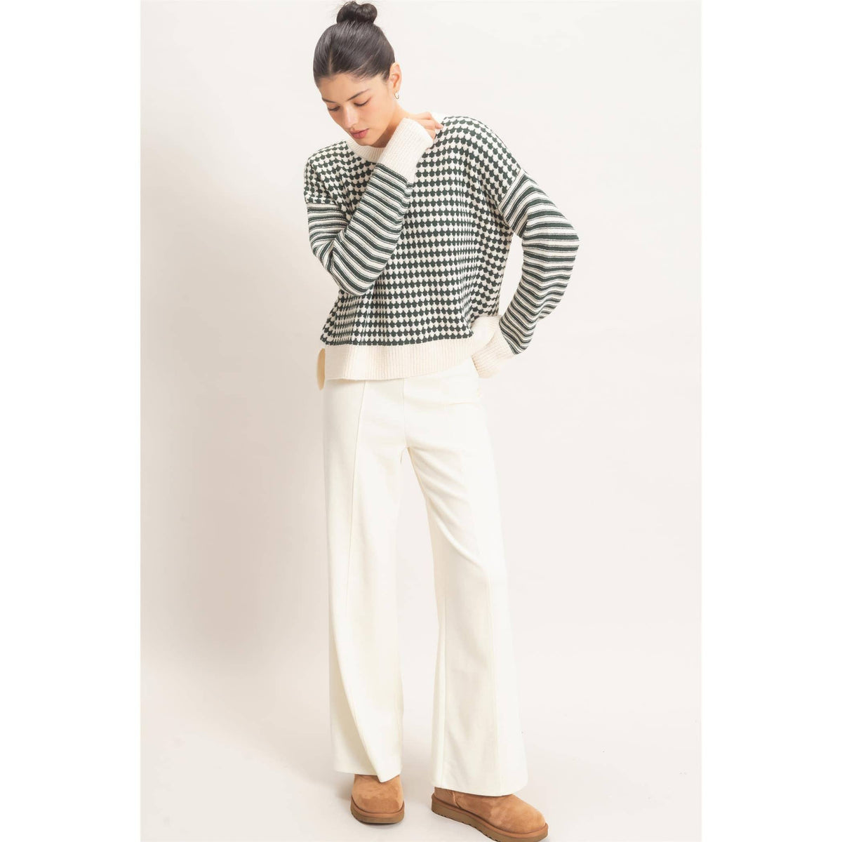 Mixed Pattern Long Sleeve Sweater