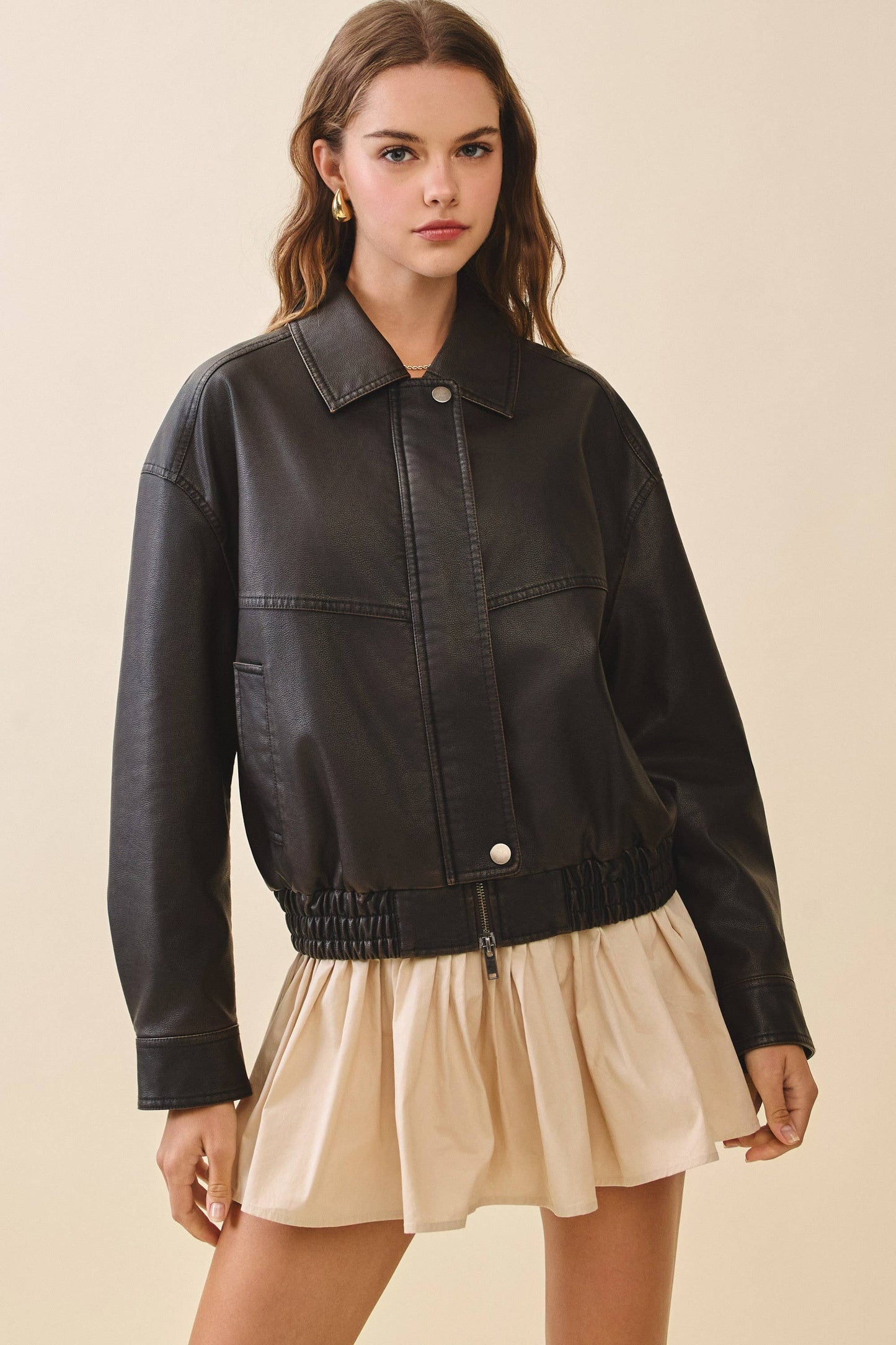 Faux Leather Zipper Jacket