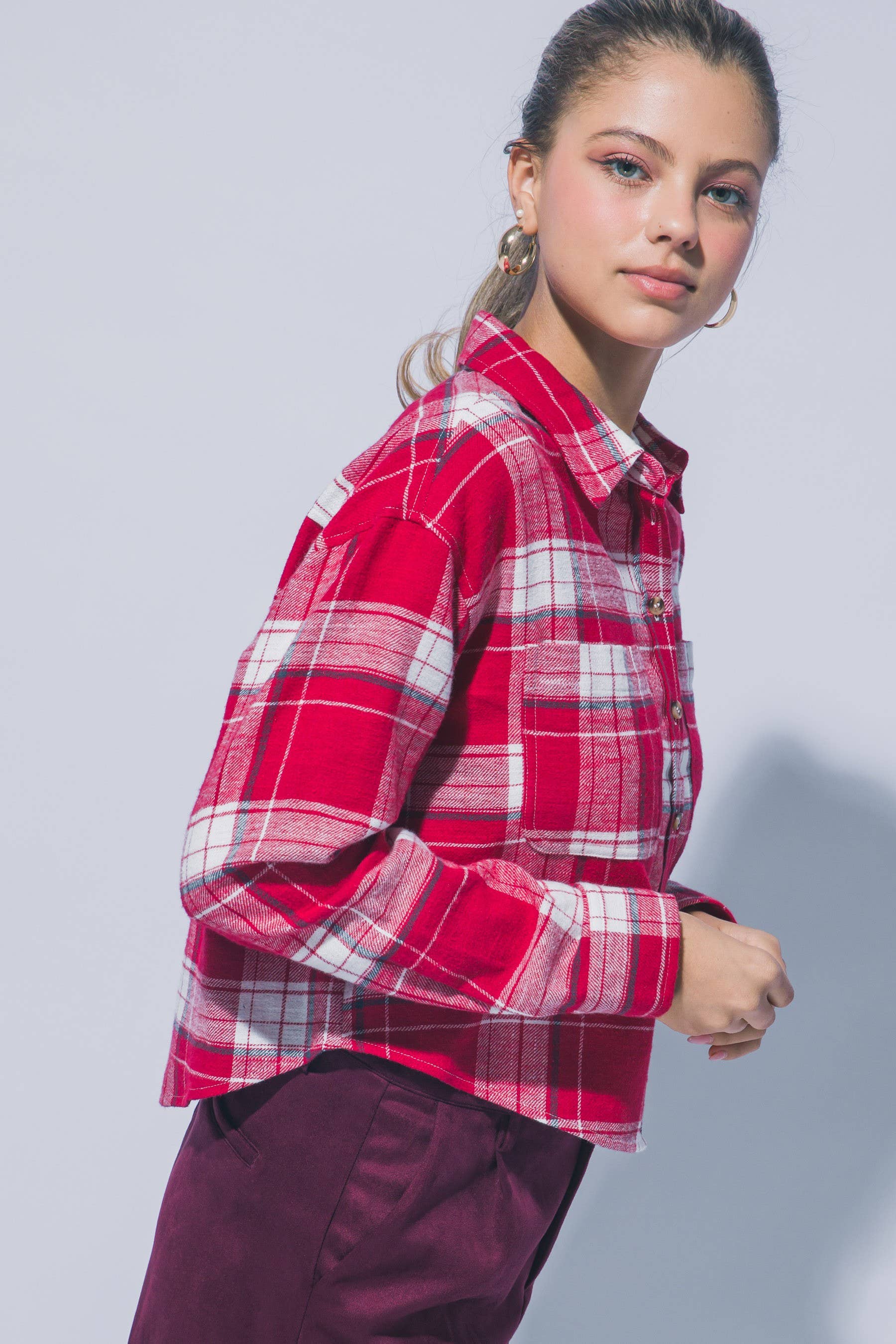 Cropped Plaid Flannel Shirt