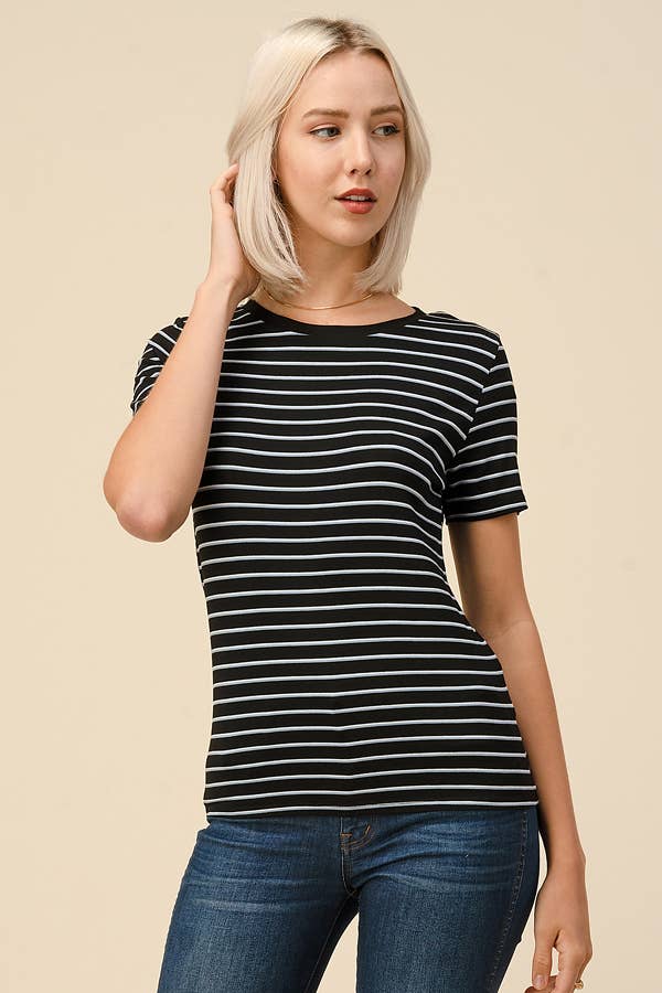 AY34568S4 - SHORT SLEEVE MULTI COLOR STRIPE TOP