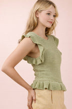 12W3640N-Ruffled Sweater Knit Top