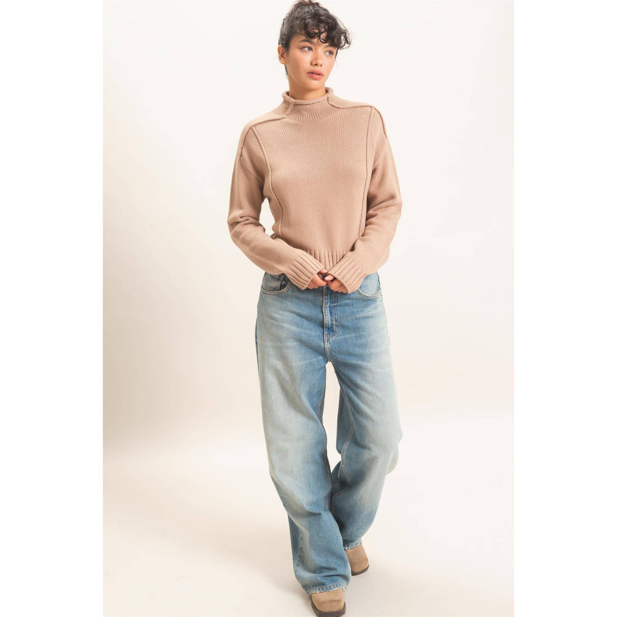 Roll Neck Sweater With Reversed Seam