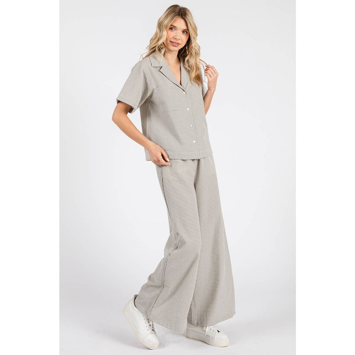 MINI CHECKERED PRINT BUTTONED SHIRT AND PANTS SET
