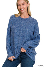 Brushed Melange Drop Shoulder Oversized Sweater