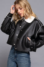 Long Sleeve Faux Leather Inner Fur Jacket