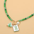 Mahjong Tile Charm Pearl Floral Bead Ball Charm Pendant Beaded Necklace