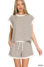 ...Stripe Contrast Trim Top & Shorts Set