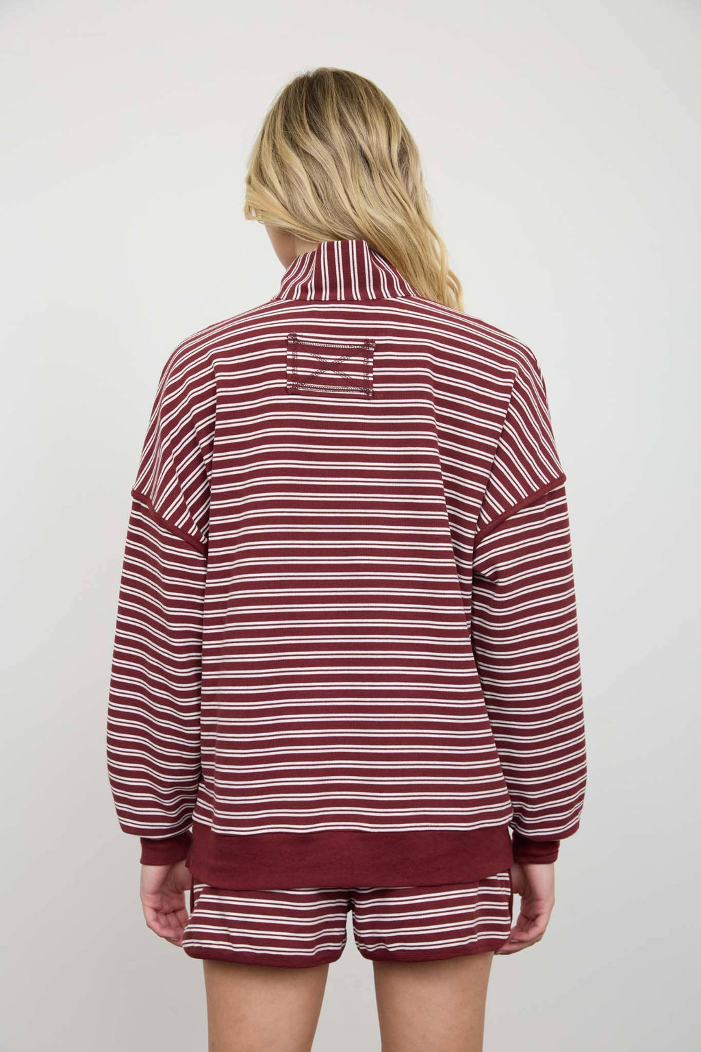 HALF ZIP STRIPE CONTRAST TRIM LONG SLEEVE KNIT TOP