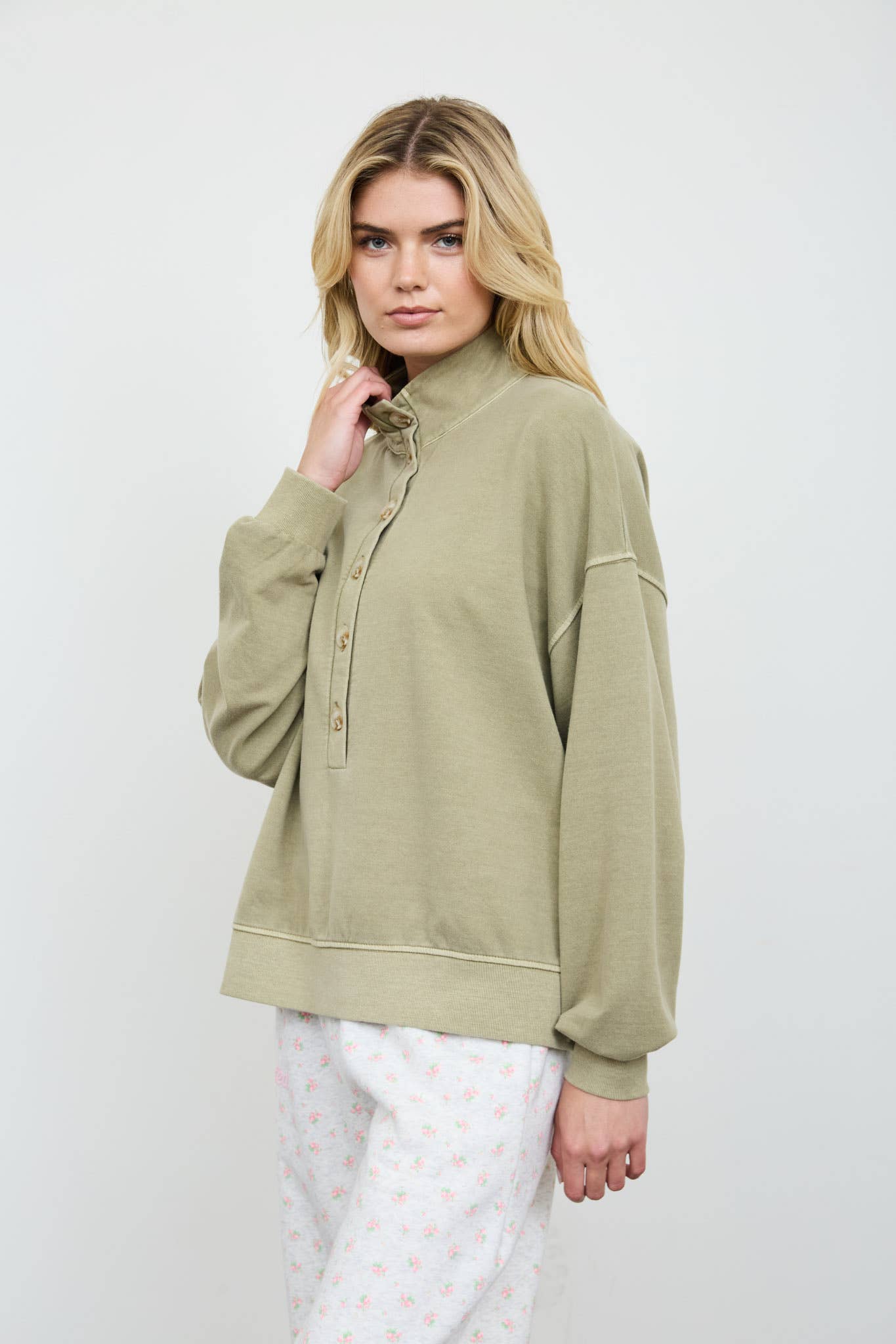 MOCK NECK HENLEY LONG SLEEVE KNIT TOP
