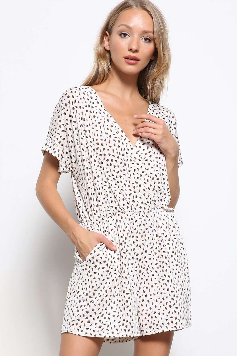 HR3016-ABTRACT PRINT ELASTICIZED SURPLICE ROMPER