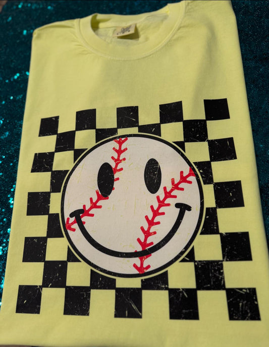 Baseball Checkered Smiley Tee