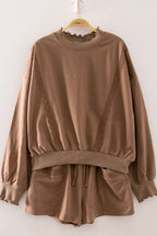 NT12725SET-Lace Trim Sweatshirt & Shorts Lounge Set