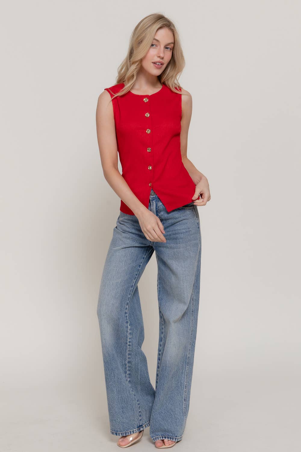 Sleeveless Crew Neck Texture Knit Vest
