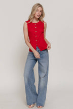 Sleeveless Crew Neck Texture Knit Vest