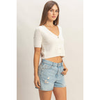 V-Neck Cropped Button Cardigan