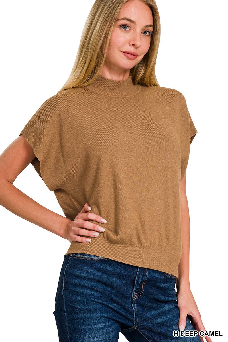 Mock Neck Short Dolman Sleeve Sweater
