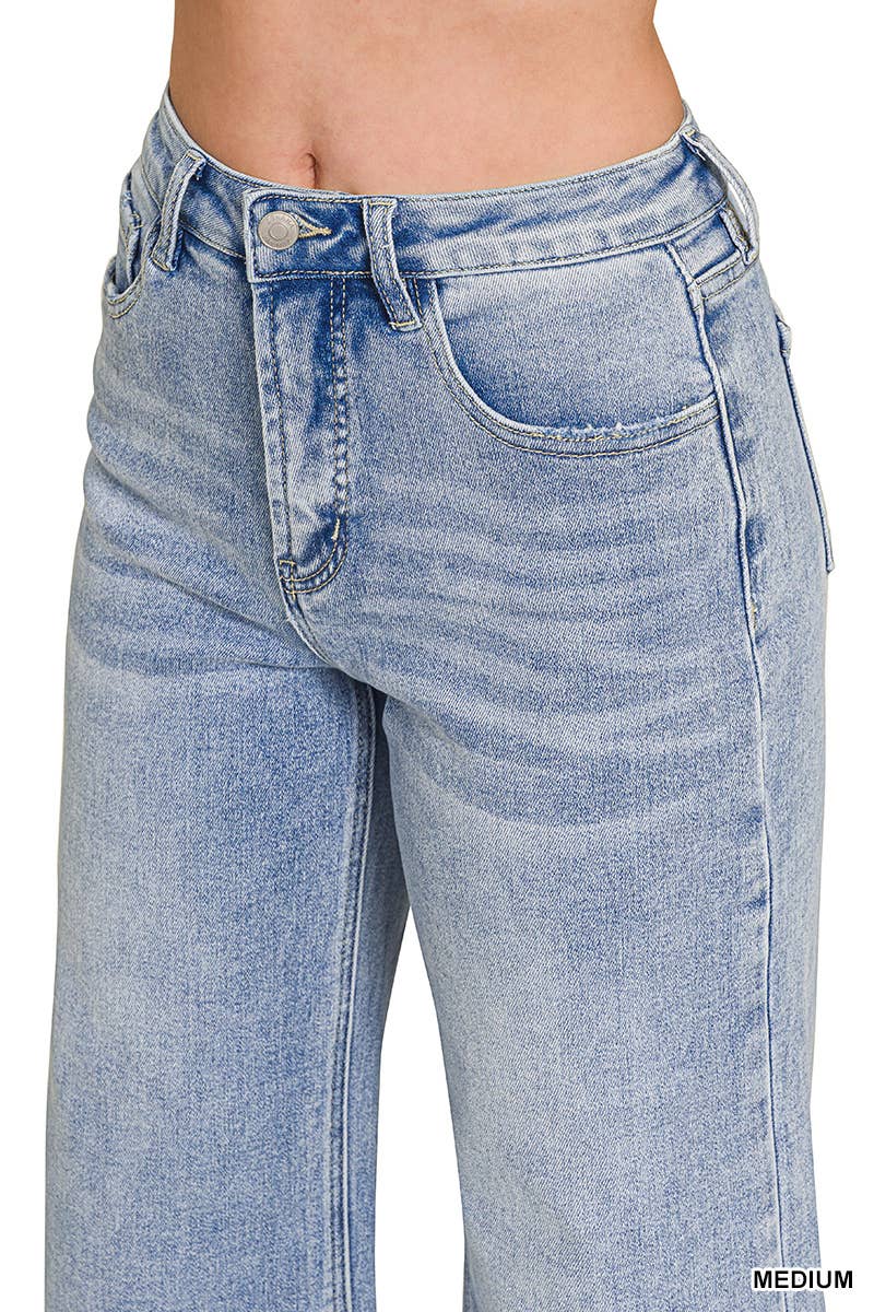 High Waist Wide Leg Straight Denim Pants - Zenana
