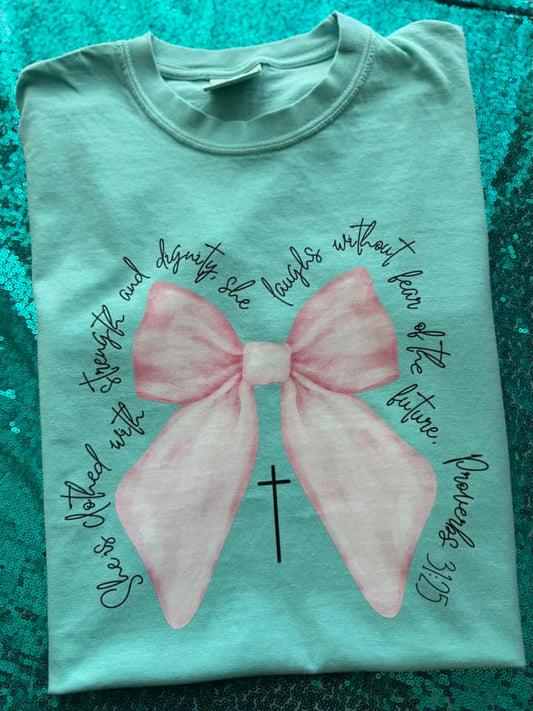 Proverbs 31:25 Bow Tee