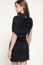 High Neck Shoulder Drape Mesh Mini Dress