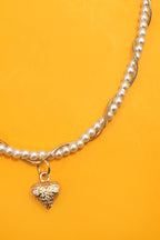 Twisted Pearl & Gold Heart Necklace | 40NK9717