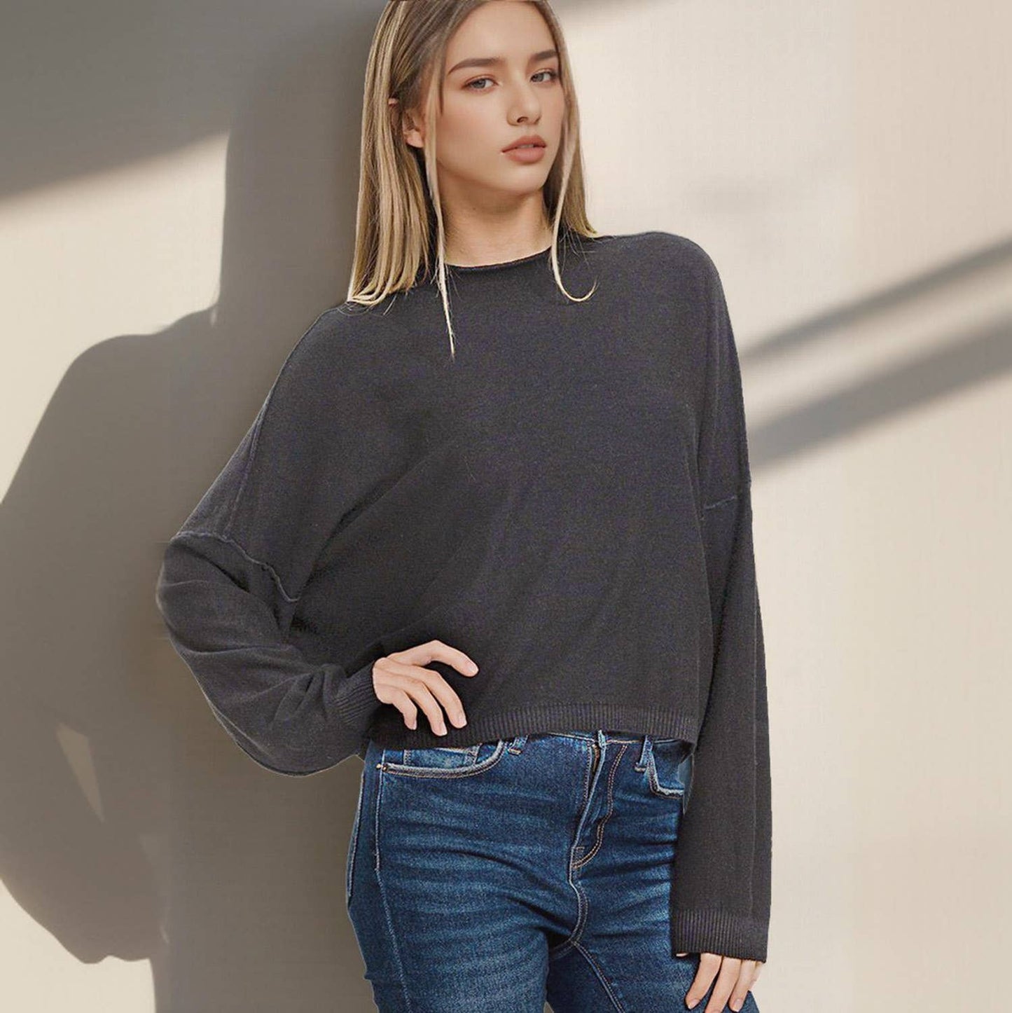 Mock Neck Fall Crop Sweater