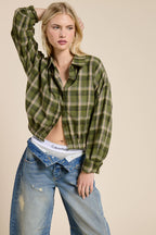 Plaid Button Up Crop Shirt