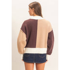 Color Block Mock Neck Sweater